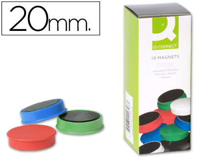 10 imanes Q-Connect para pizarra ø20mm. colores surtidos